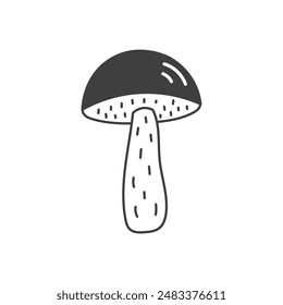 Boletus Mushroom Doodle. Hand drawn Forest Fungus Icon. Food Ingredient sketch. Isolated vector illustration.