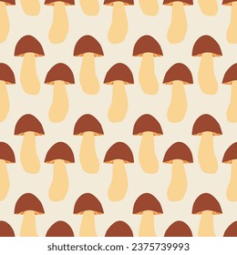 Boletus mushroom hand drawn vector illustration. Cute autumn forest ceps seamless pattern for fabric or wallpaper.