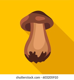 Boletus mushroom icon. Flat illustration of boletus mushroom vector icon for web isolated on yellow background
