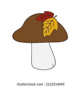 Boletus mushroom in simple hand drawn style. Vector illustration of edible wild forest mushroom. Autumn symbol, organic food icon