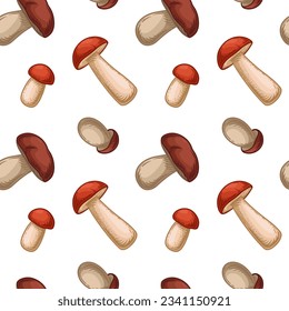 Boletus and Orange-cap boletus. Seamless pattern with mushrooms. Vector illustration.