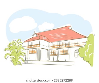 Bolgatty Palace City of Kochi India vector sketch city illustration line art sketch simple