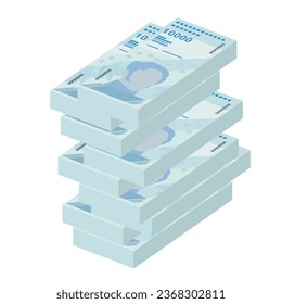 Ilustración del Vector Bolivar Soberano. Dinero venezolano pone billetes en racimo. Dinero en papel 10000 VES. Estilo plano. Aislado sobre fondo blanco. Diseño sencillo y mínimo.