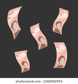 Bolivar Soberano Vector Illustration. Venezuela money set bundle banknotes. Falling, flying money 50000 VES. Flat style. Isolated on white background. Simple minimal design.