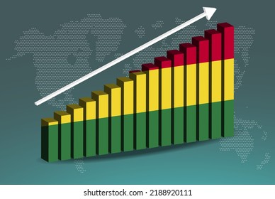 Bolivia 3D bar chart graph vector, upward rising arrow on data, country statistics concept, Bolivia country flag on 3D bar graph, increasing values, news banner idea
