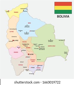 bolivia administrative map with flag and main cities