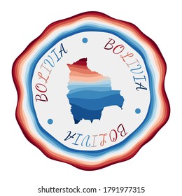 Bolivia badge. Map of the country with beautiful geometric waves and vibrant red and blue frame. Vivid round Bolivia logo. Vector illustration.