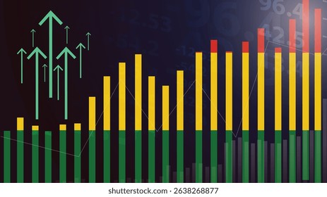Bolivia bar chart graph, increasing values, country statistics concept, Bolivia country flag on bar graph, upward rising arrow on data, news banner idea