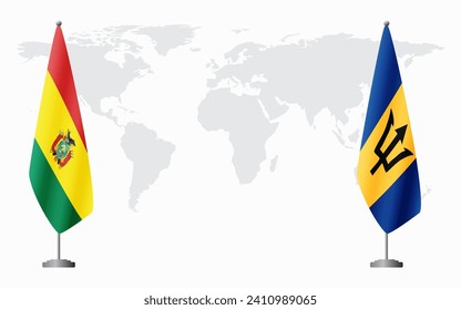 Bolivia and Barbados flags for official meeting against background of world map.