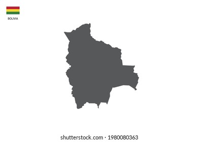 Bolivia black shadow map isolated on white background with Bolivia icon flag on the left corner.