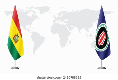 Bolivia and Bougainville flags for official meeting against background of world map.