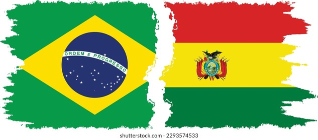 Bolivia and Brazil grunge flags connection, vector