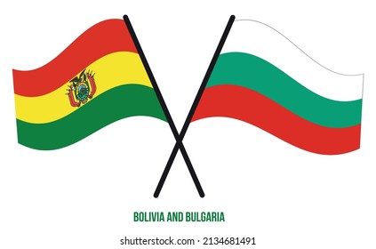 Bolivia and Bulgaria Flags Crossed And Waving Flat Style. Official Proportion. Correct Colors.
