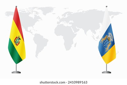 Bolivia and Canary Islands flags for official meeting against background of world map.