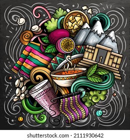 Bolivia cartoon vector doodle chalkboard illutraditional symbolsArgentinian objects and symbols