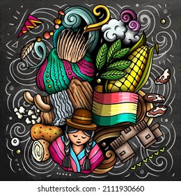 Bolivia cartoon vector doodle chalkboard illutraditional symbolsArgentinian objects and symbols