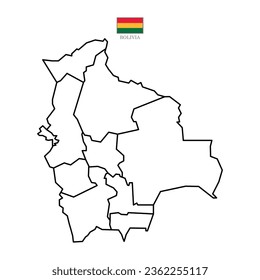 Bolivia contour vector map with state, flag in color. Background map eps 10