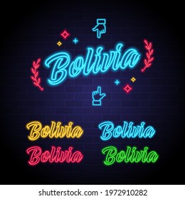 Bolivia Country Belarus Neon Letter Text Bright Glowing