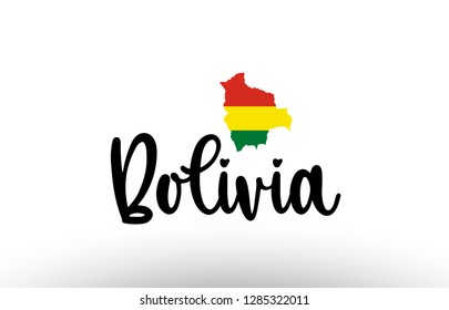 Bolivia country big text with flag inside map suitable for a logo icon design
