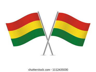 Bolivia crossed flags. Bolivian flags on white background. Vector icon set. Vector illustration.