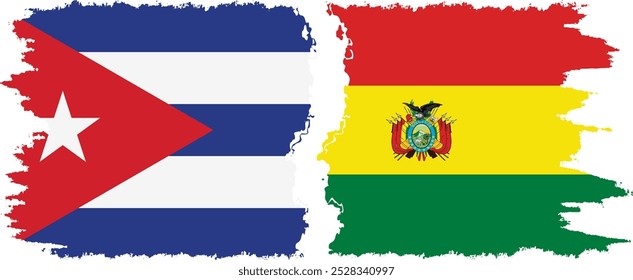 Bolivia y Cuba, conexión de banderas grunge, Vector