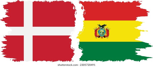 Bolivia and Denmark grunge flags connection, vector