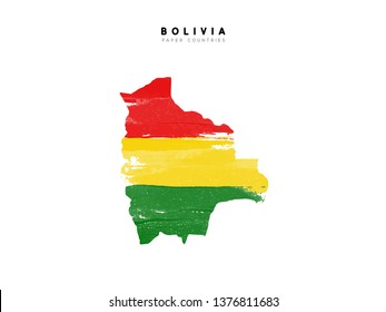 Bolivia detailed map with flag of country. Painted in watercolor paint colors in the national flag.