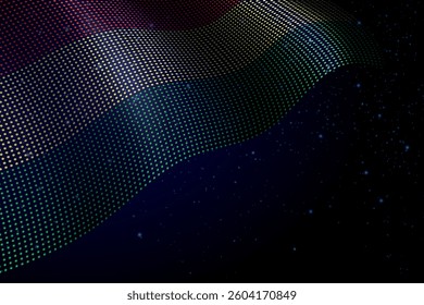 Bolivia digital flag made of dots, waving over a starry dark background