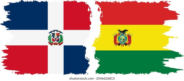 Bolivia and Dominican Republic grunge flags connection, vector