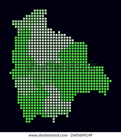 Bolivia dotted map. Digital style map of the country on a dark background. Bolivia shape with square dots. Colored dots style. Large size squares. Abstract vector illustration.