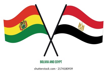 Bolivia and Egypt Flags Crossed And Waving Flat Style. Official Proportion. Correct Colors.