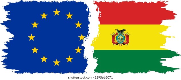 Bolivia and European Union grunge flags connection, vector