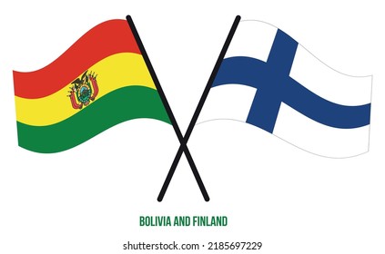 Bolivia and Finland Flags Crossed And Waving Flat Style. Official Proportion. Correct Colors.
