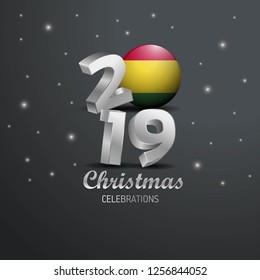 Bolivia Flag 2019 Merry Christmas Typography. New Year Abstract Celebration background