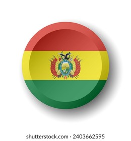 Bolivia flag - 3D circle button with dropped shadow. Vector icon.