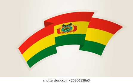 Bolivianische Fahne in abstrakter Ribbon-Form, Nationalsymbol Boliviens. Dieser Vektor ist ideal für den Einsatz bei nationalen Veranstaltungen, Independence Day, internationalen Sportwettkämpfen.