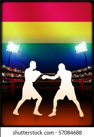 Bolivia Flag with Boxer on Stadium Background Original Illustration