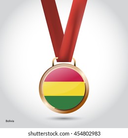 Bolivia Flag in Bronze Medal. Olympic Game Bronze Medal. Vector Illustration