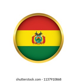 Bolivia flag button, Golden on a white background,flag of Bolivia Round badge or icon isolated. Vector illustration.