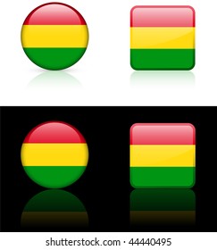 Bolivien-Flaggenknöpfe auf weißem und schwarzem Hintergrund Original-Vektorgrafik AI8-kompatibel