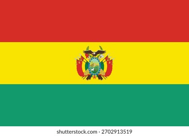 Bolivien Flagge, klare Linien, Vektorgrafik mit leicht erweichten Farben, 2 x 3 Proportionen