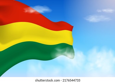Bolivia flag in the clouds. Vector flag waving in the sky. National day realistic flag illustration. Blue sky vector.