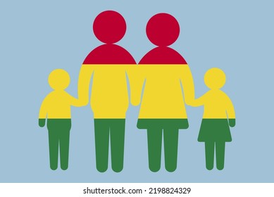 Bolivia flag with family concept, vector element, parent and kids holding hands, immigrant idea, happy family with Bolivia flag, flat design asset