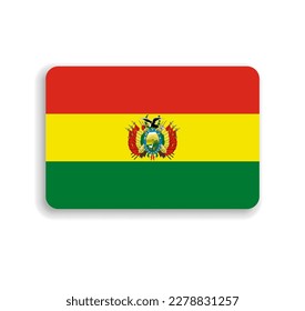 Bolivia flag - flat vector rectangle with rounded corners and dropped shadow.