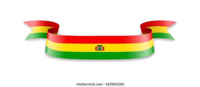 Bolivia flag in the form of wave ribbon. Vector illustration.