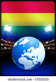 Bolivia Flag with Globe on Stadium Background Original Illustration