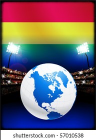 Bolivia Flag with Globe on Stadium Background Original Illustration
