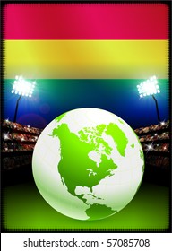 Bolivia Flag with Globe on Stadium Background Original Illustration