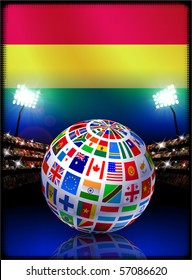 Bolivia Flag with Globe on Stadium Background Original Illustration