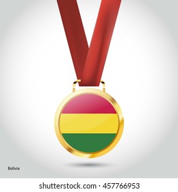 Bolivia Flag in gold Medal. Vector Illustration. RIO Olympic Game gold Medal. Vector Illustration